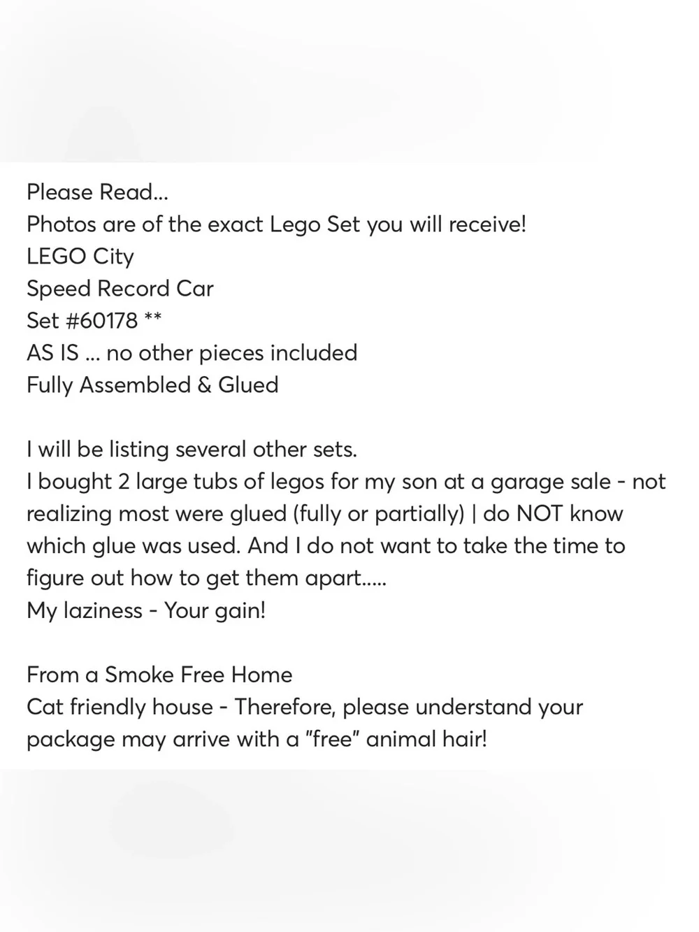 Lego City -  Speed Record Car - Set #60178 ** Fully Assembled & Glued**